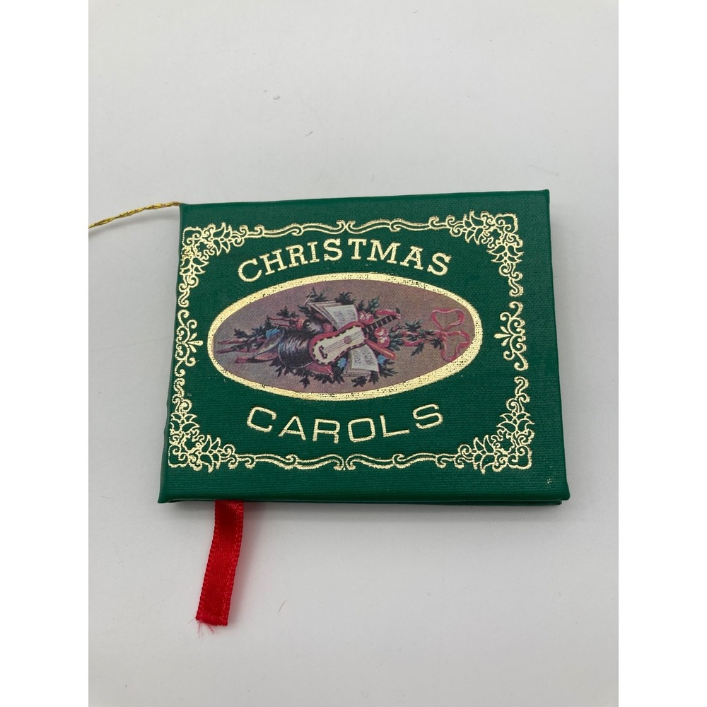 Vintage Miniature Christmas Carols Mini Book Xmas Tree Ornament Green